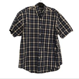 Nautica Short Sleeve Shirt, Blue Plaid, Size L